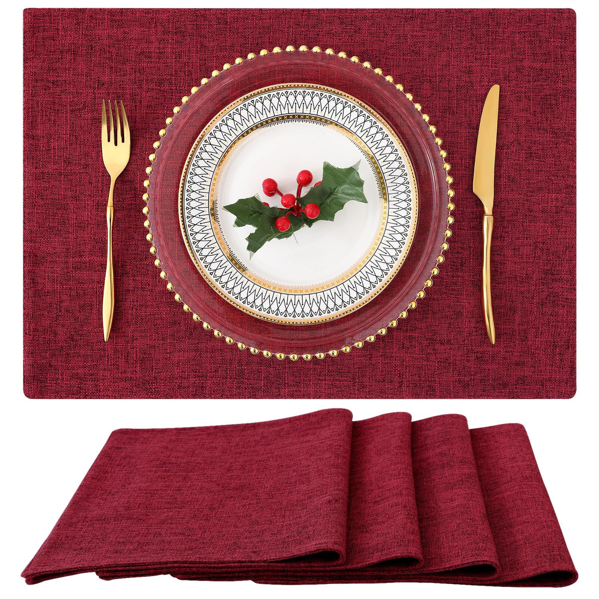 homing Faux Cotton Linen Placemats Set of 6, Cloth Dining Table Mats