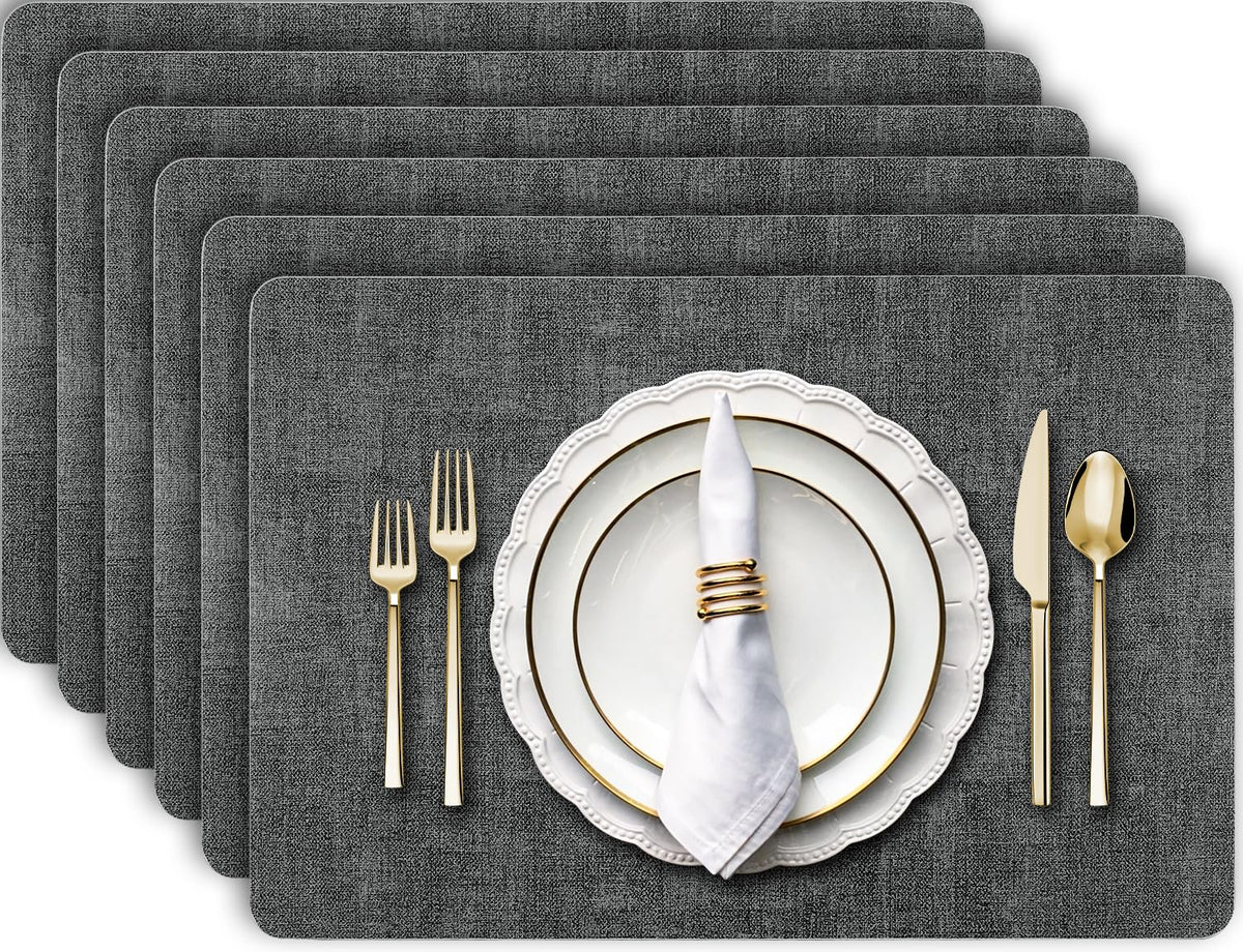 Aofmee Placemats, Placemats Set of 6, Heat Resistant Place Mats, Washable PVC Table Mats, Woven Vinyl Plastic Placemats for Dining Table, Non-Slip Stain Resistant Kitchen Table Placemats Easy to Clean