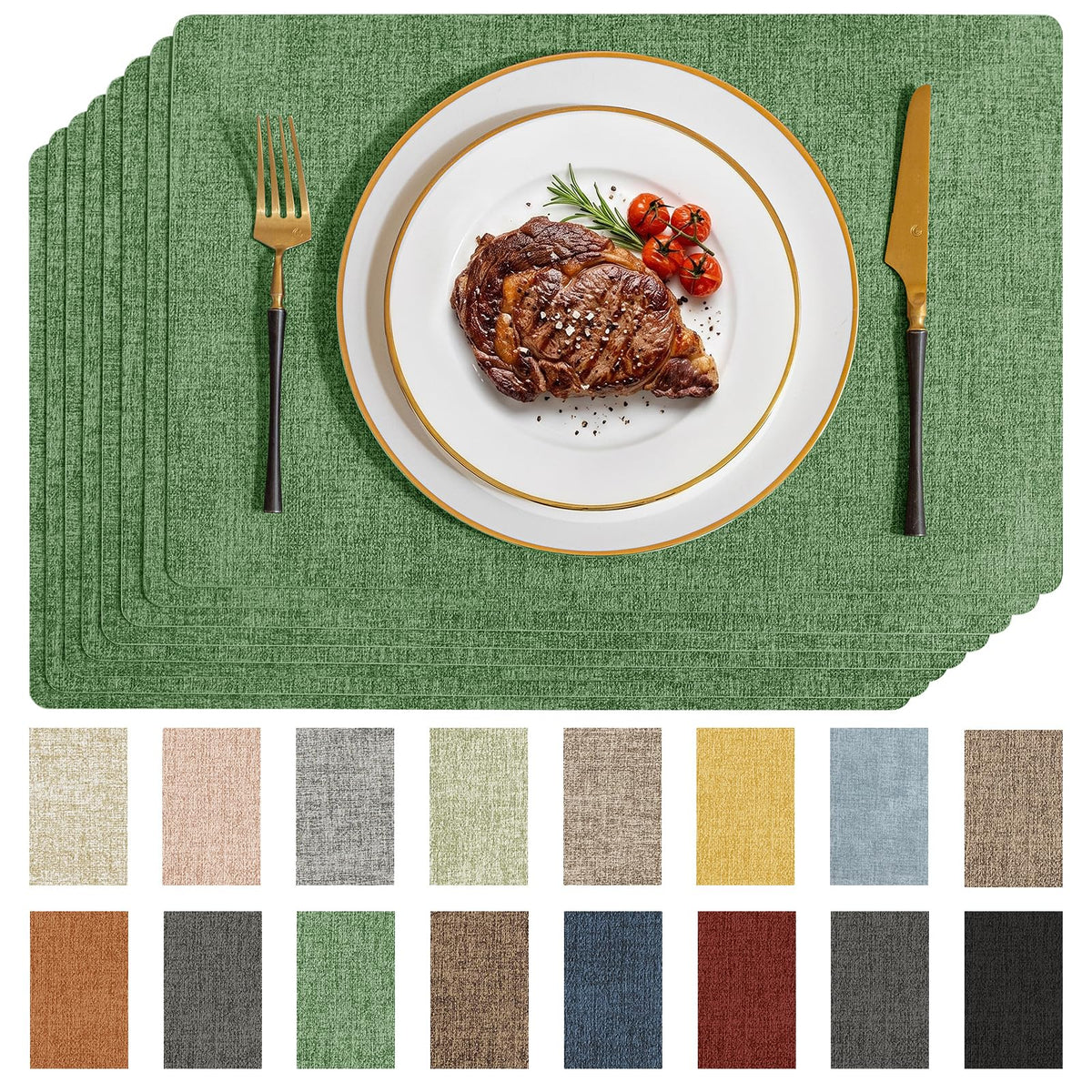 Romanstile Faux Leather Vinyl Placemats Set of 6, Light Grey