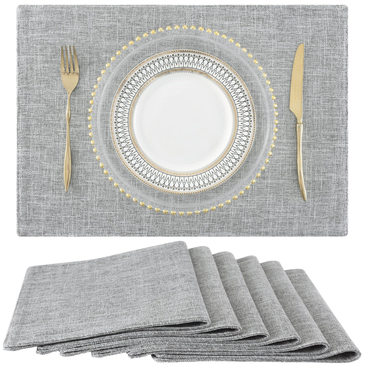 homing Faux Cotton Linen Placemats Set of 6, Cloth Dining Table Mats