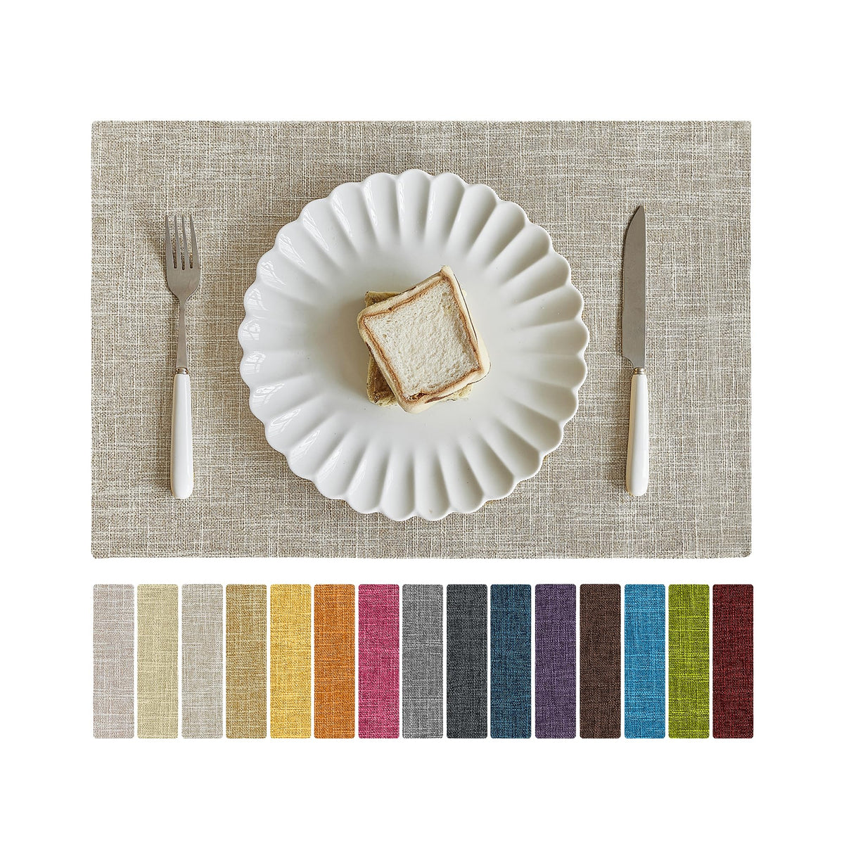 Softalker Faux Linen Cloth Placemats Set of 6-12 x 18 Inch, Light Grey