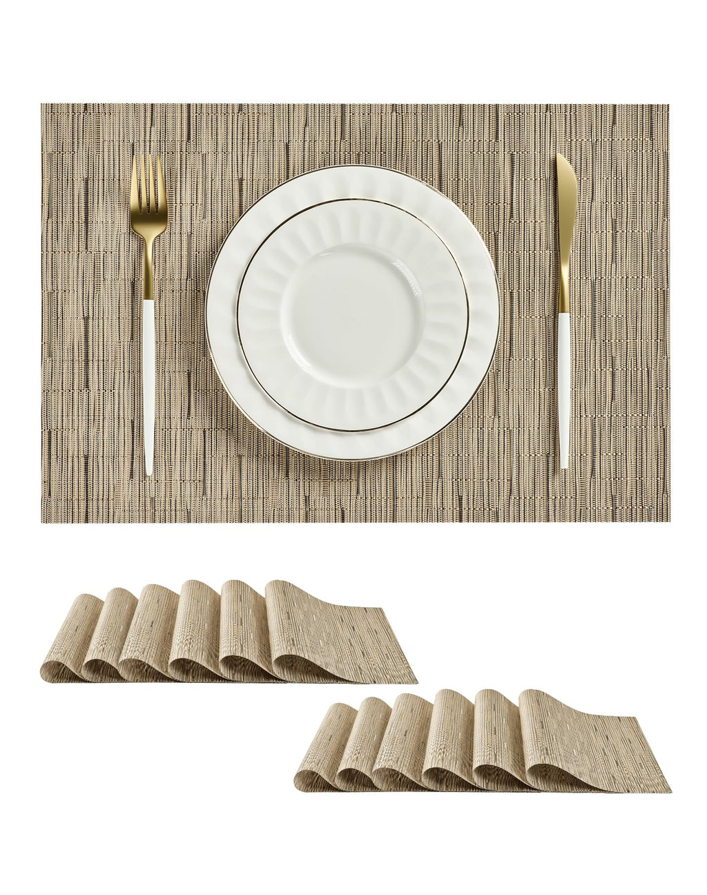 Leetaltree Deep Navy Woven Placemats Set of 6 - Heat Resistant Non-Slip Place mats for Dining Table, Washable Durable PVC Vinyl Woven Table Mats(Deep Navy, 6)