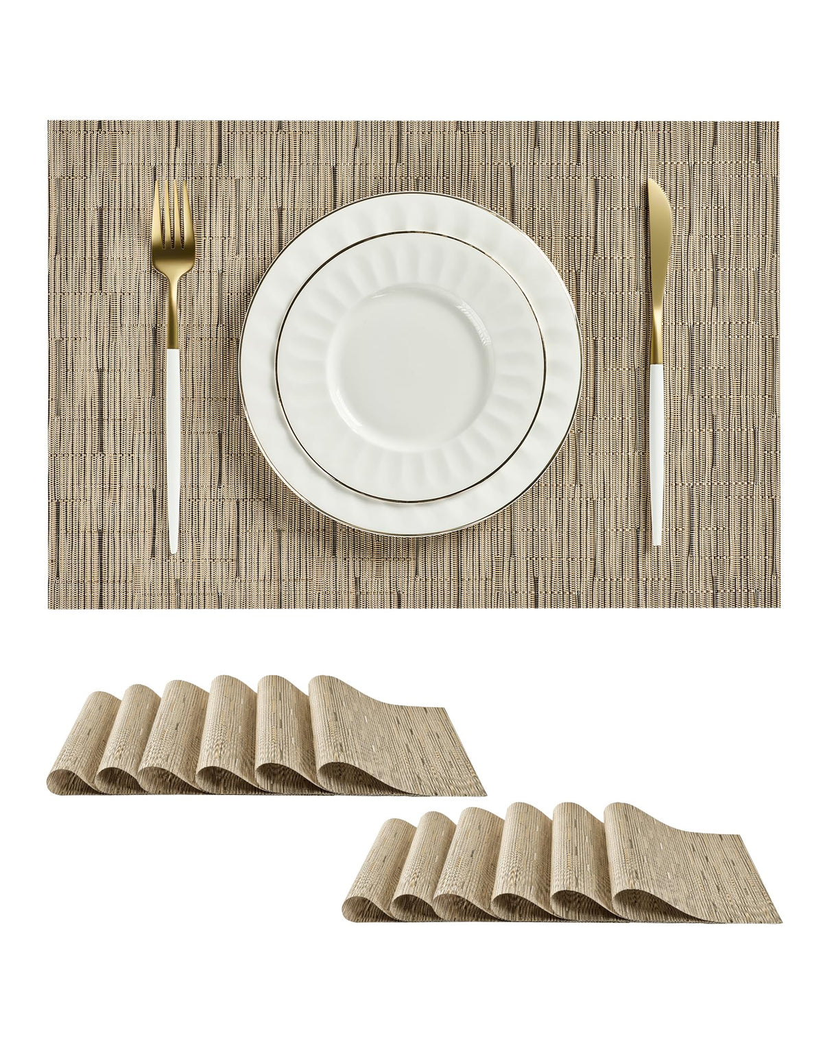Leetaltree Deep Navy Woven Placemats Set of 6 - Heat Resistant Non-Slip Place mats for Dining Table, Washable Durable PVC Vinyl Woven Table Mats(Deep Navy, 6)