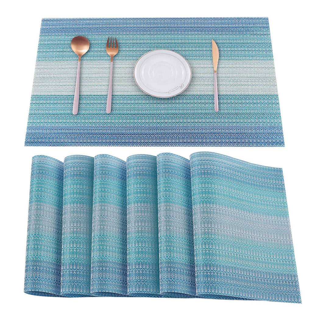 HeloHo Placemats Set of 4,Vinyl Table Place Mats Stain Resistant Foldable Placemats Washable Wipeable Placemat for Kitchen Dining Table Decoration Indoor Outdoor（Blue）