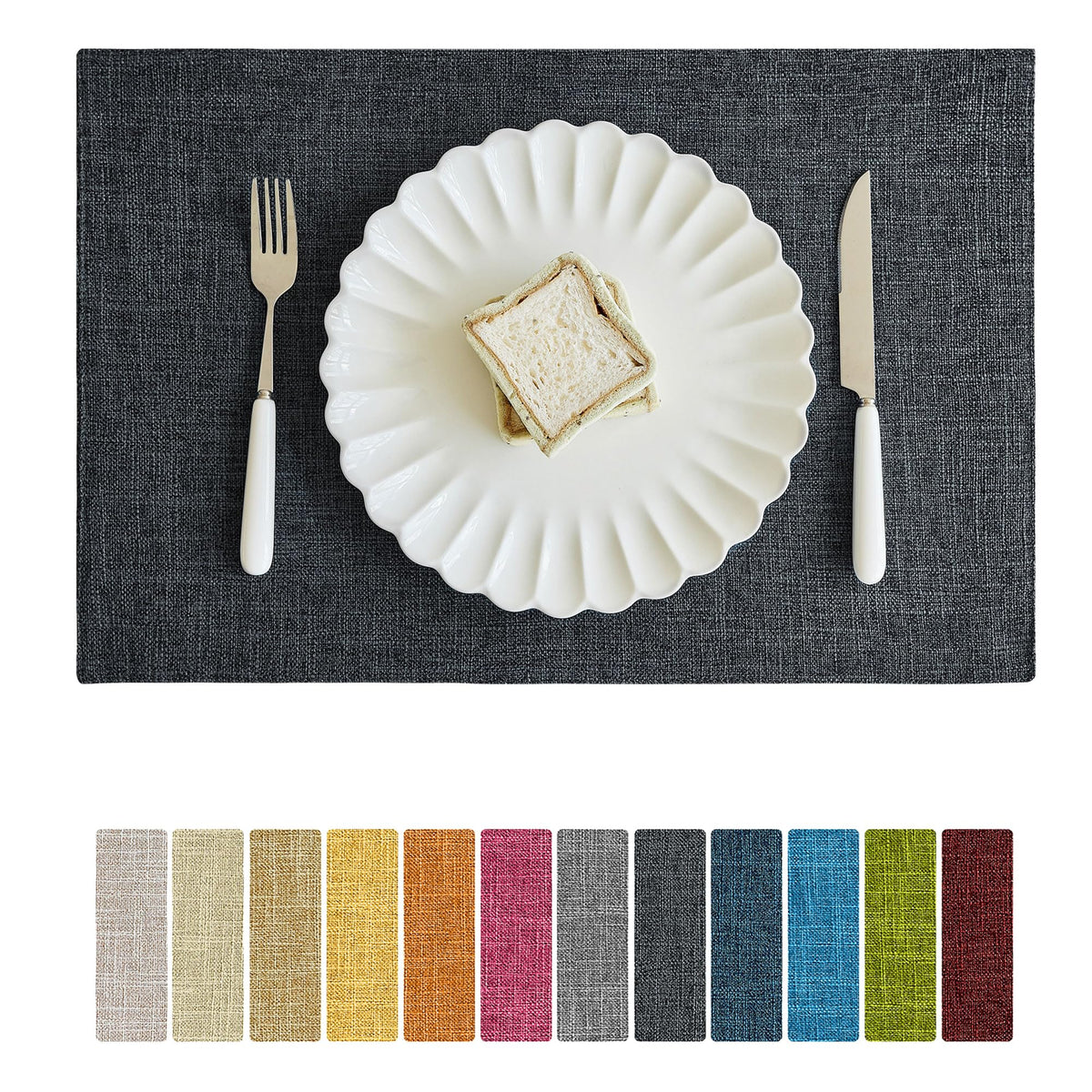 Softalker Faux Linen Cloth Placemats Set of 6-12 x 18 Inch, Light Grey