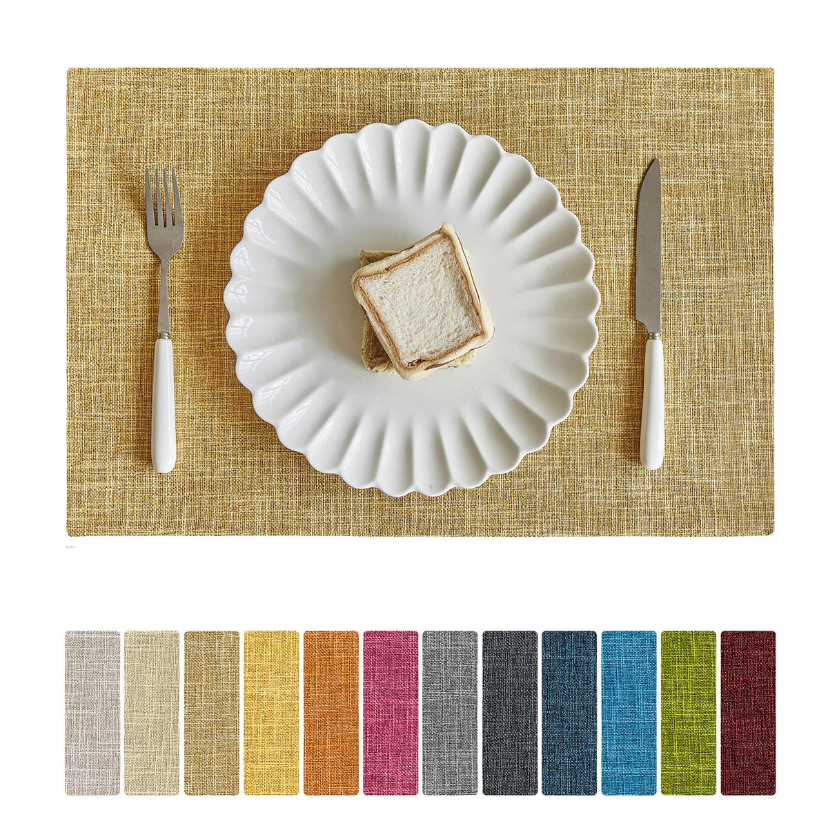 Softalker Faux Linen Cloth Placemats Set of 6-12 x 18 Inch, Light Grey