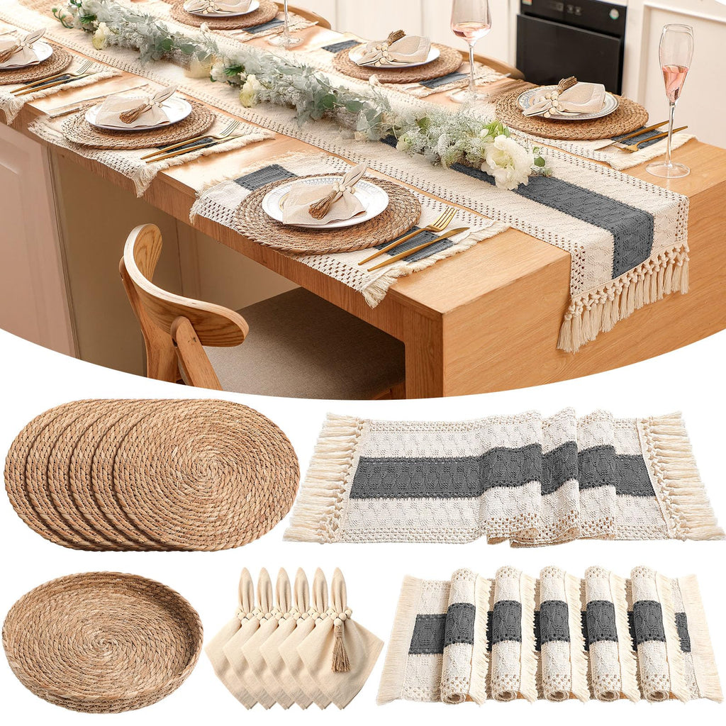 6 Sets Dining Table Decoration Boho Placemat, Khaki, 12x72