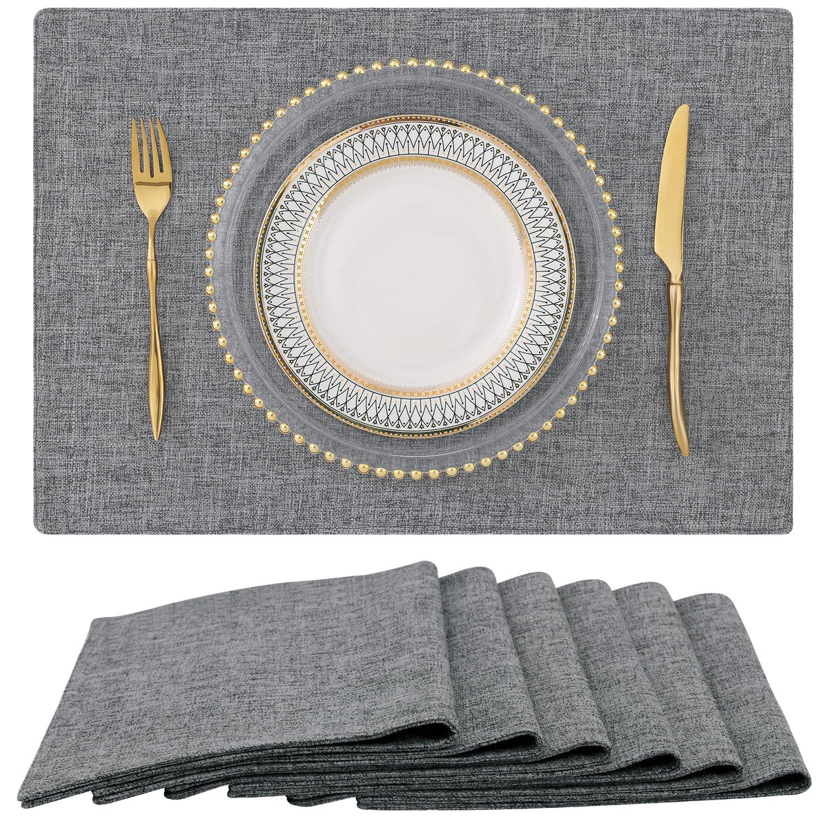 homing Faux Cotton Linen Placemats Set of 6, Cloth Dining Table Mats