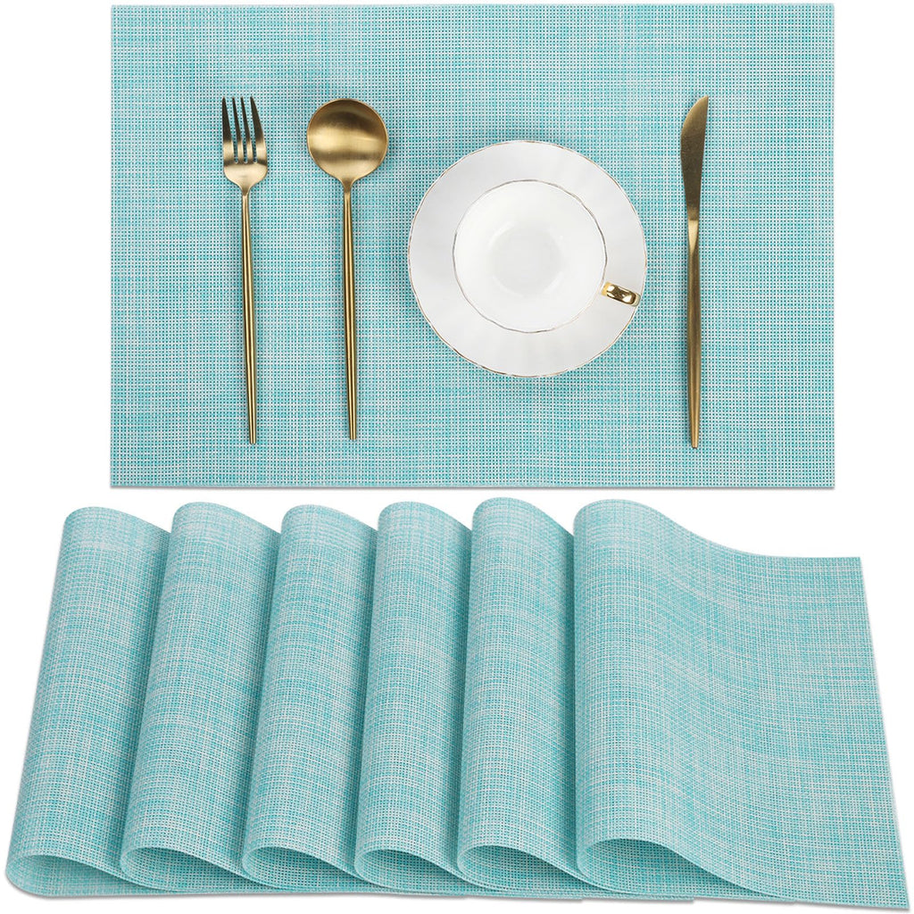 SHACOS Teal Blue Woven Placemats Set of 6 Place Mats for Dining Table