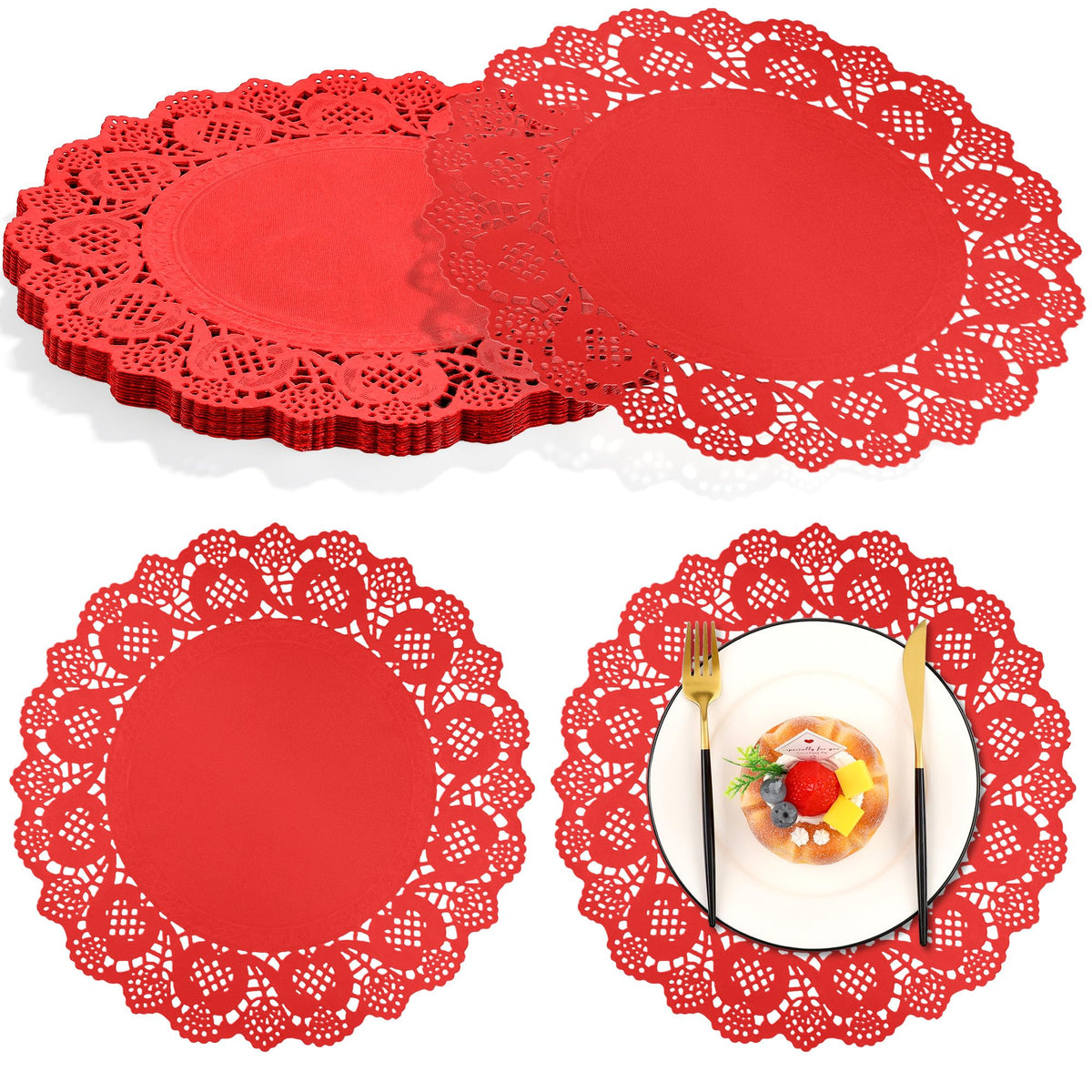 MCEAST 100 Pack Round Brown Kraft Paper Doilies 13.5 Inches Lace Paper Place Mats Rustic Scallop Doily Disposable Table Pads for Food Cakes Crafts Party Weddings Tableware Decor