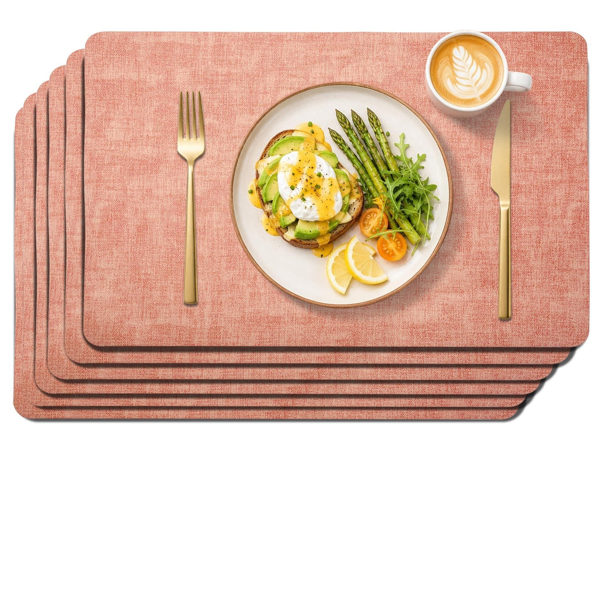 Maxpearl Faux Leather Placemats Set of 6, Easy to Clean, Beige