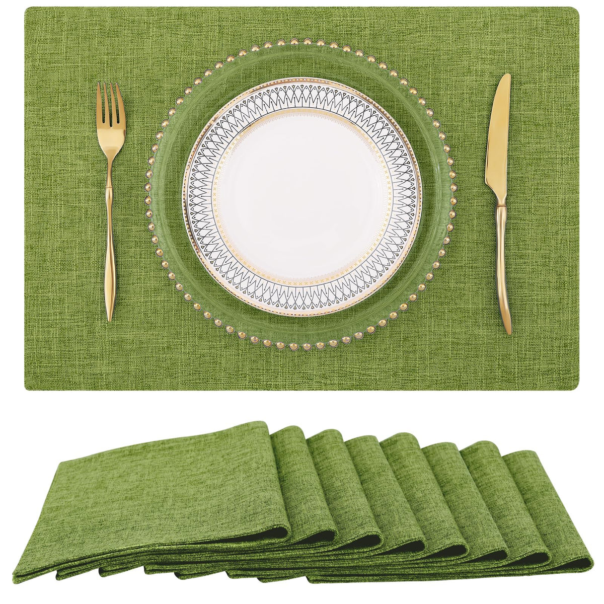 homing Faux Cotton Linen Placemats Set of 6, Cloth Dining Table Mats