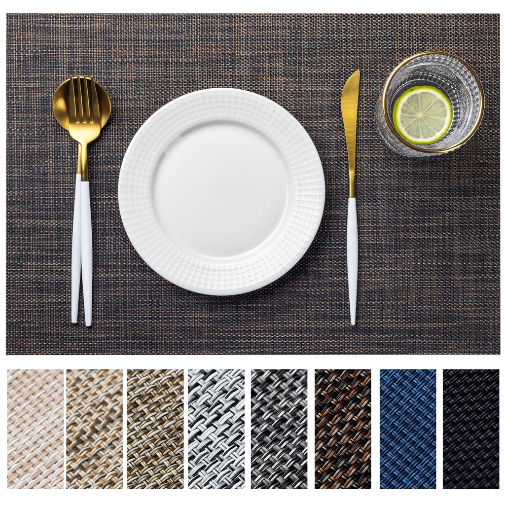 LEXMORE Placemats Set of 4 Vinyl/Plastic Woven Place Mats for Kitchen Table Indoor/Outdoor Washable Placemat Wipeable Dining Table Mats(Gray)