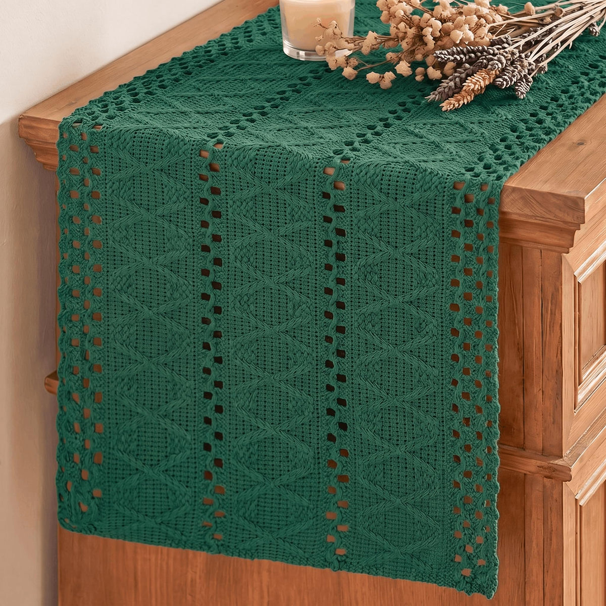 Artoid Mode Beige Woven Farmhouse Hollow Table Runner 12x72 Inch