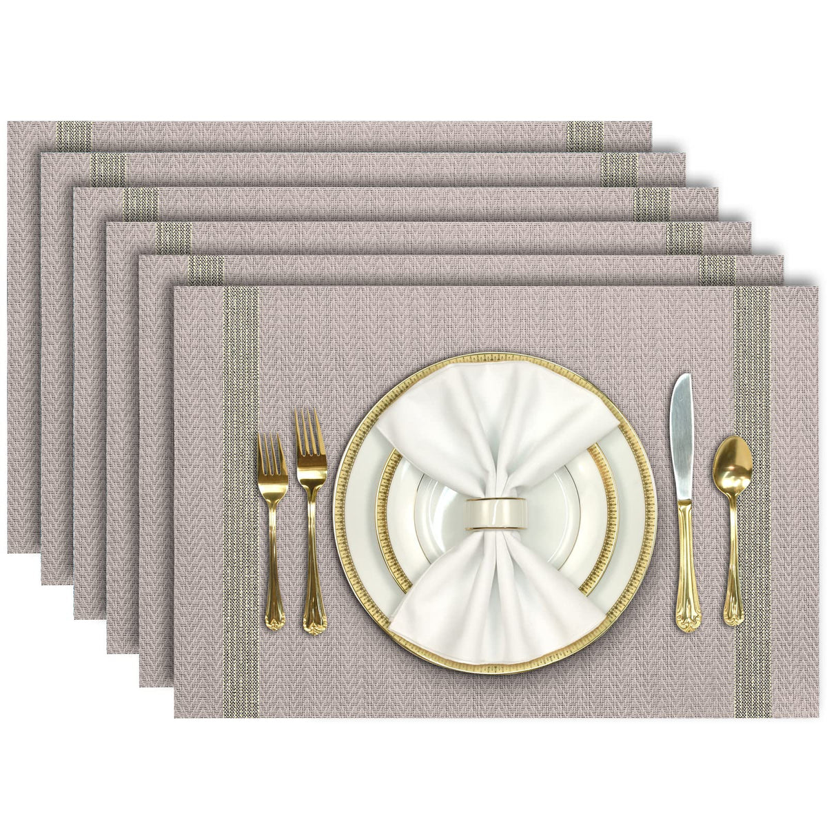 Aofmee Placemats, Placemats Set of 6, Heat Resistant Place Mats, Washable PVC Table Mats, Woven Vinyl Plastic Placemats for Dining Table, Non-Slip Stain Resistant Kitchen Table Placemats Easy to Clean