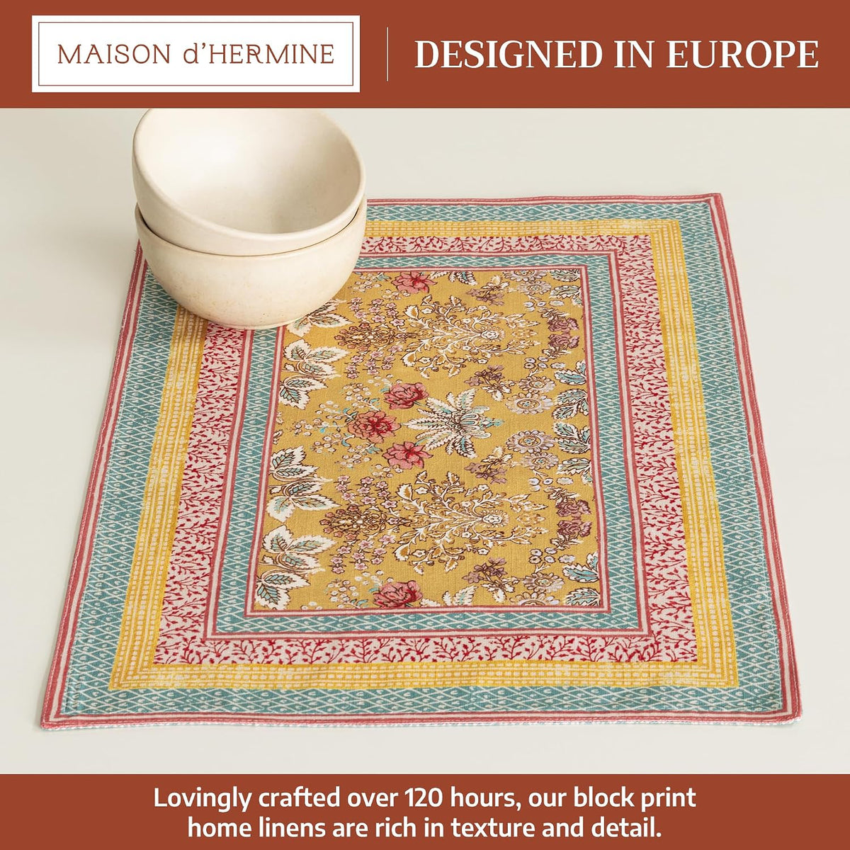 Maison d' Hermine Placemats Set of 4 Reusable 100% Cotton (13"x19")