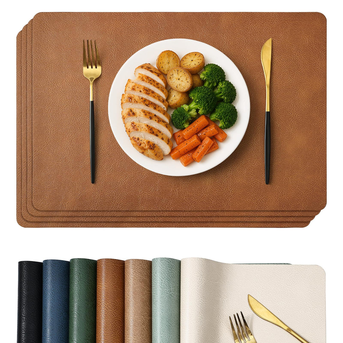 Homaxy Vinyl Heat Resistant Placemats Set of 6, Reddish Brown