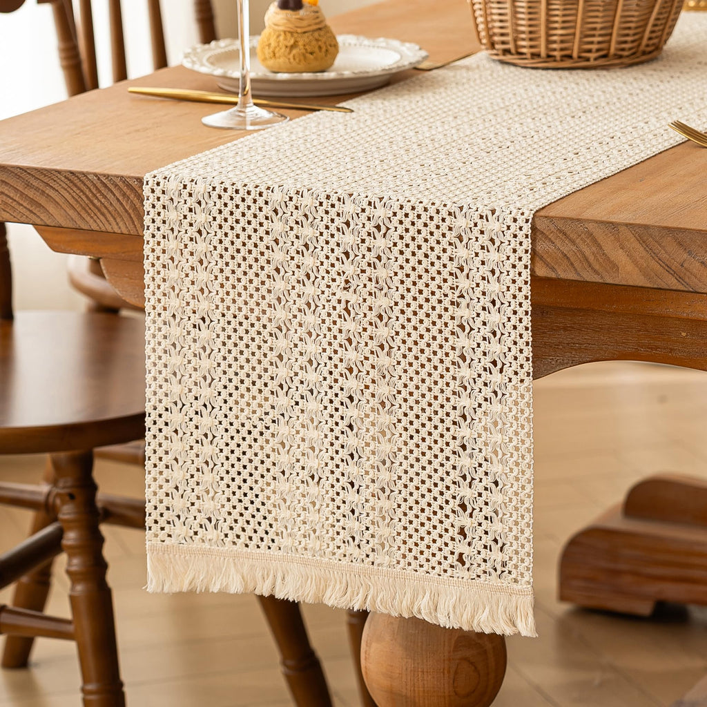 FEXIA Boho Table Runner Fall Burlap Brown Coffee Table Decor 12x72 Inch