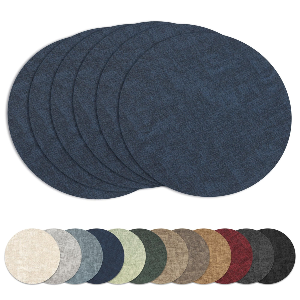 13" Round Placemats Set of 6, Reversible Faux Leather Wipeable Table Mats