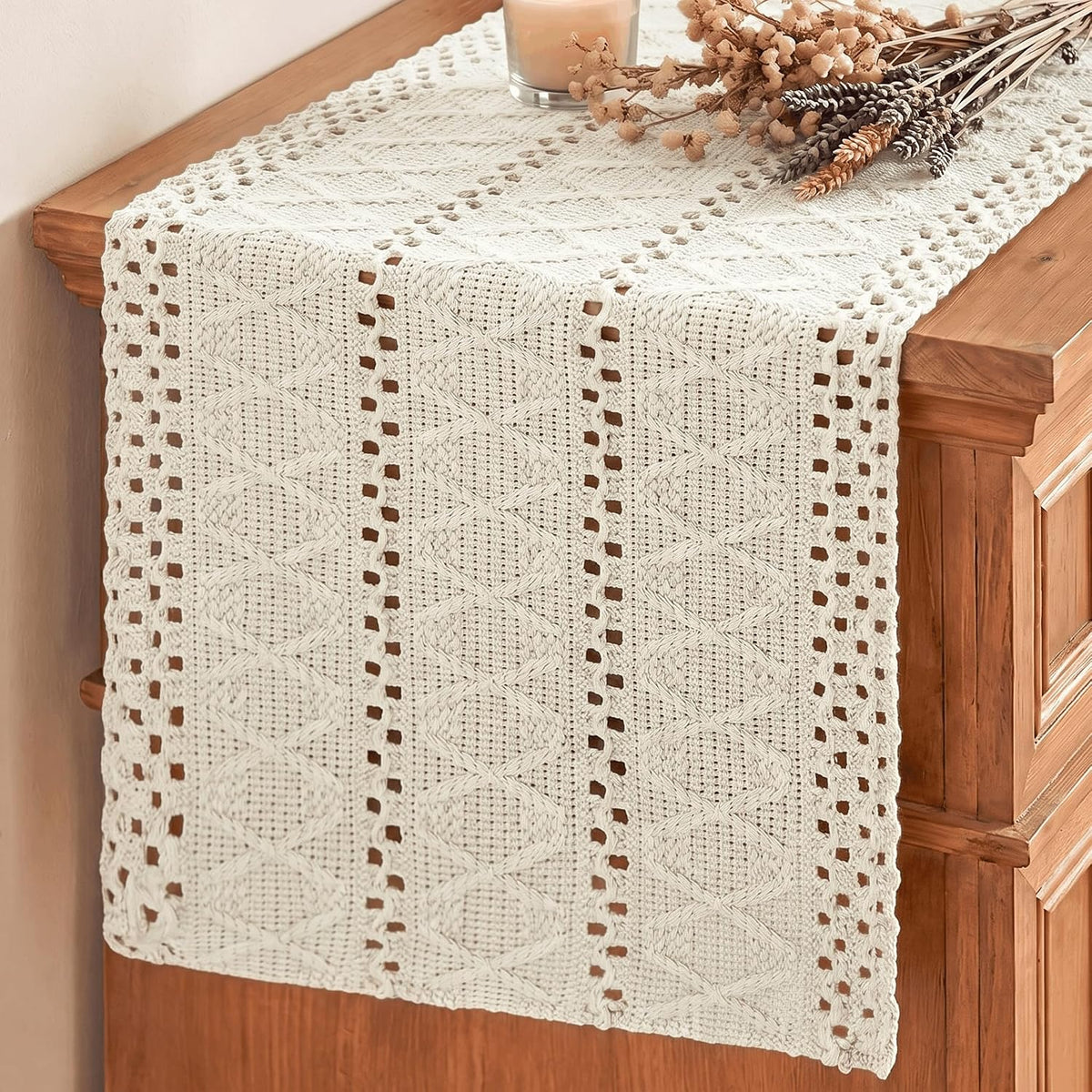 Artoid Mode Beige Woven Farmhouse Hollow Table Runner 12x72 Inch