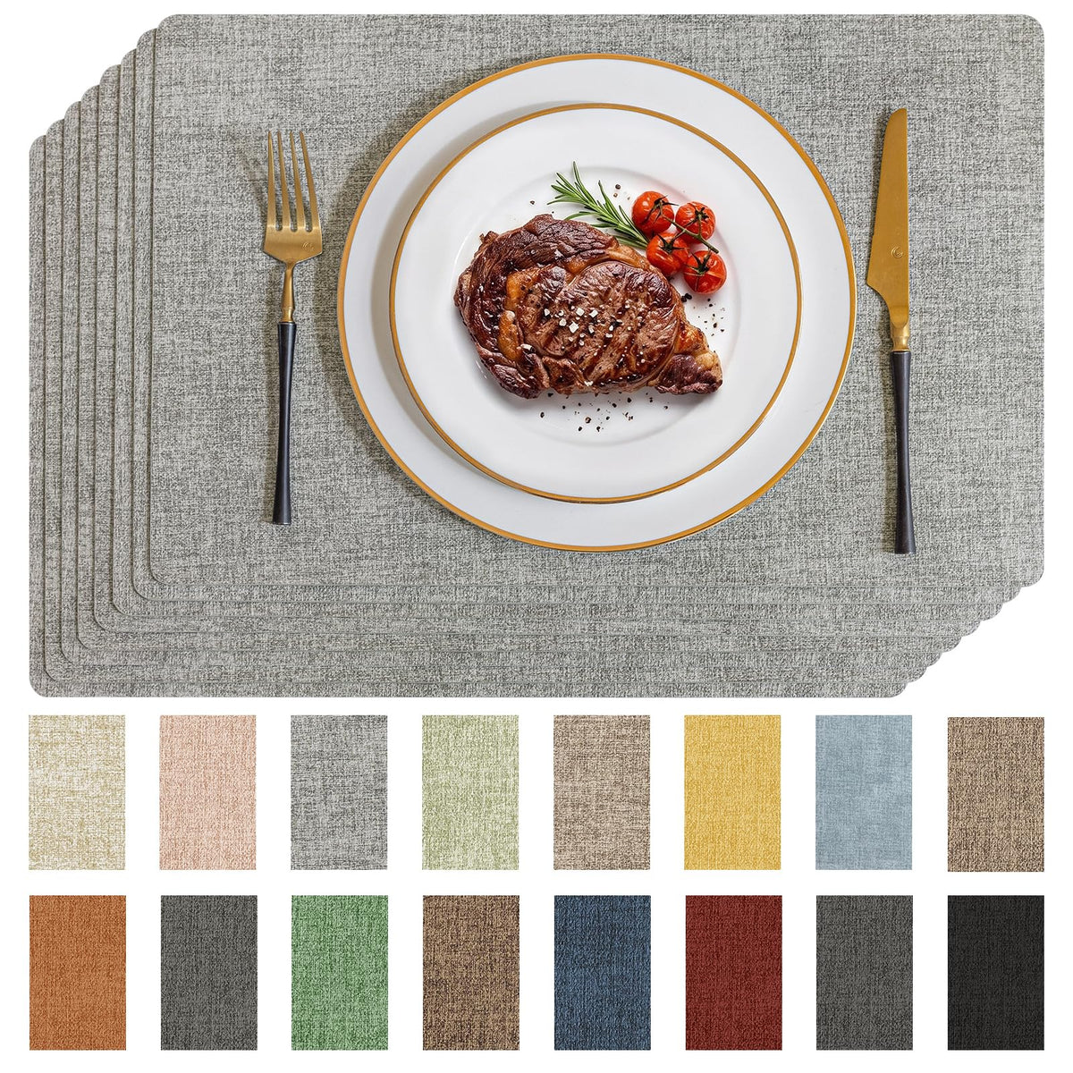 Romanstile Faux Leather Vinyl Placemats Set of 6, Dark Green