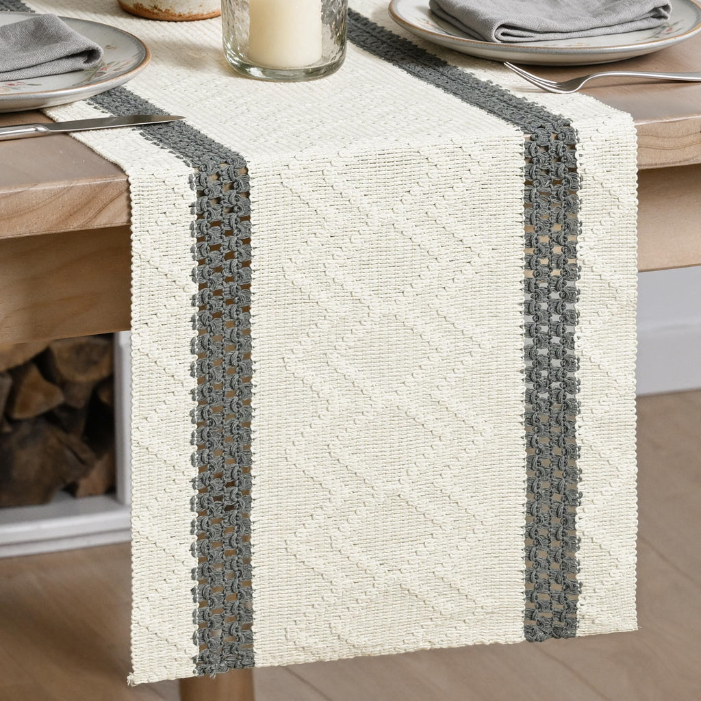 Artoid Mode Black Stripe Woven Rustic Table Runner 12x72 Inch