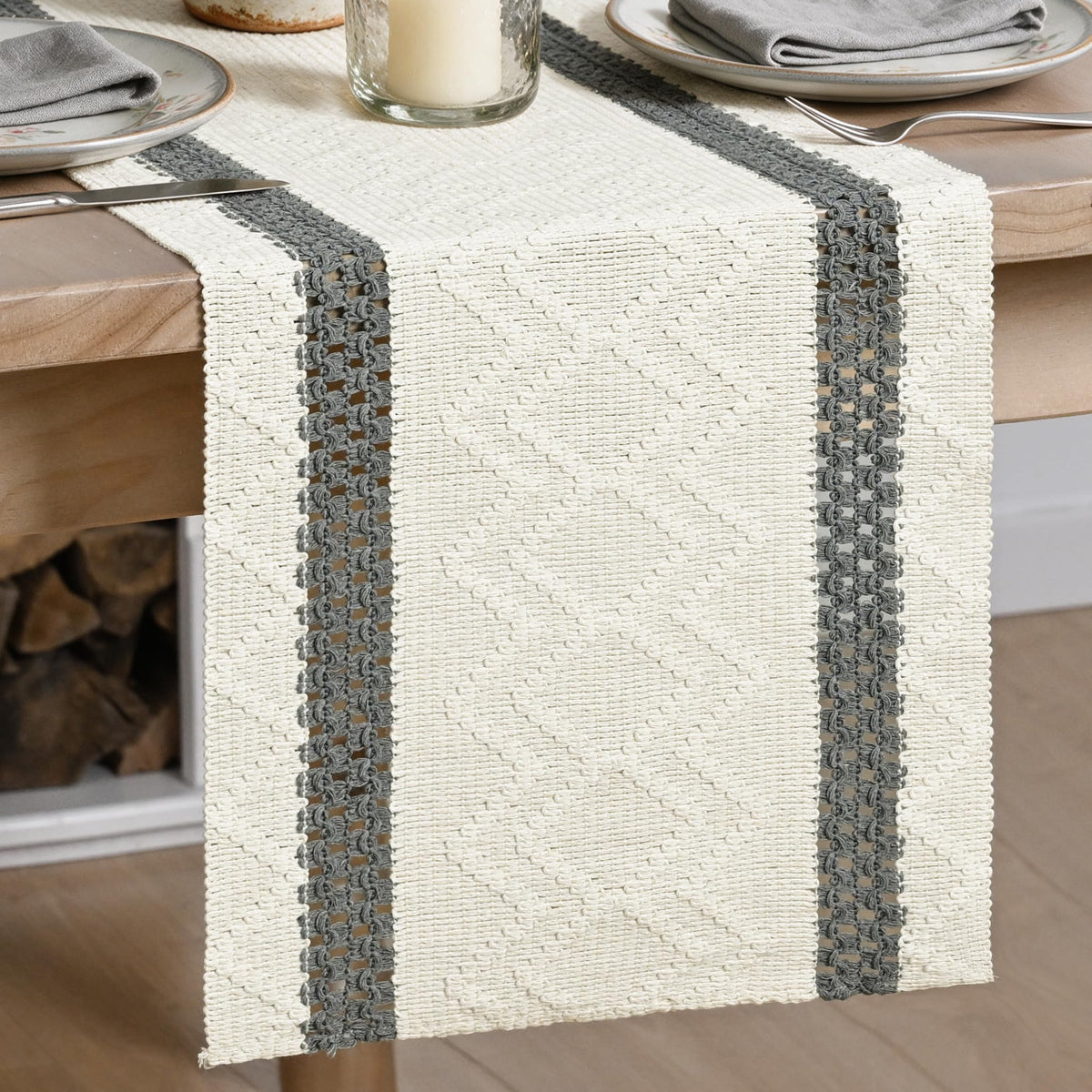 Artoid Mode Black Stripe Woven Rustic Table Runner 12x72 Inch
