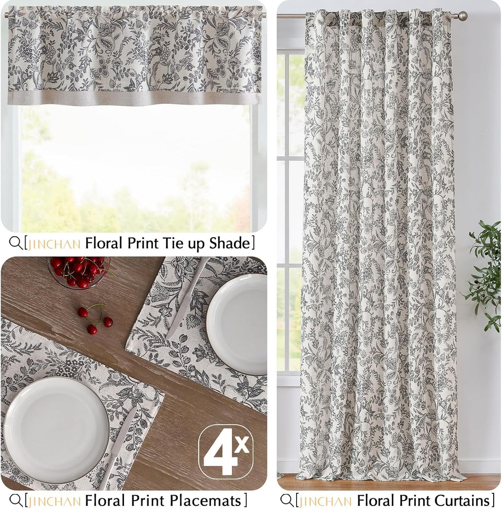 JINCHAN Linen Floral Placemats Set of 4 Farmhouse 13x19 Inch Black