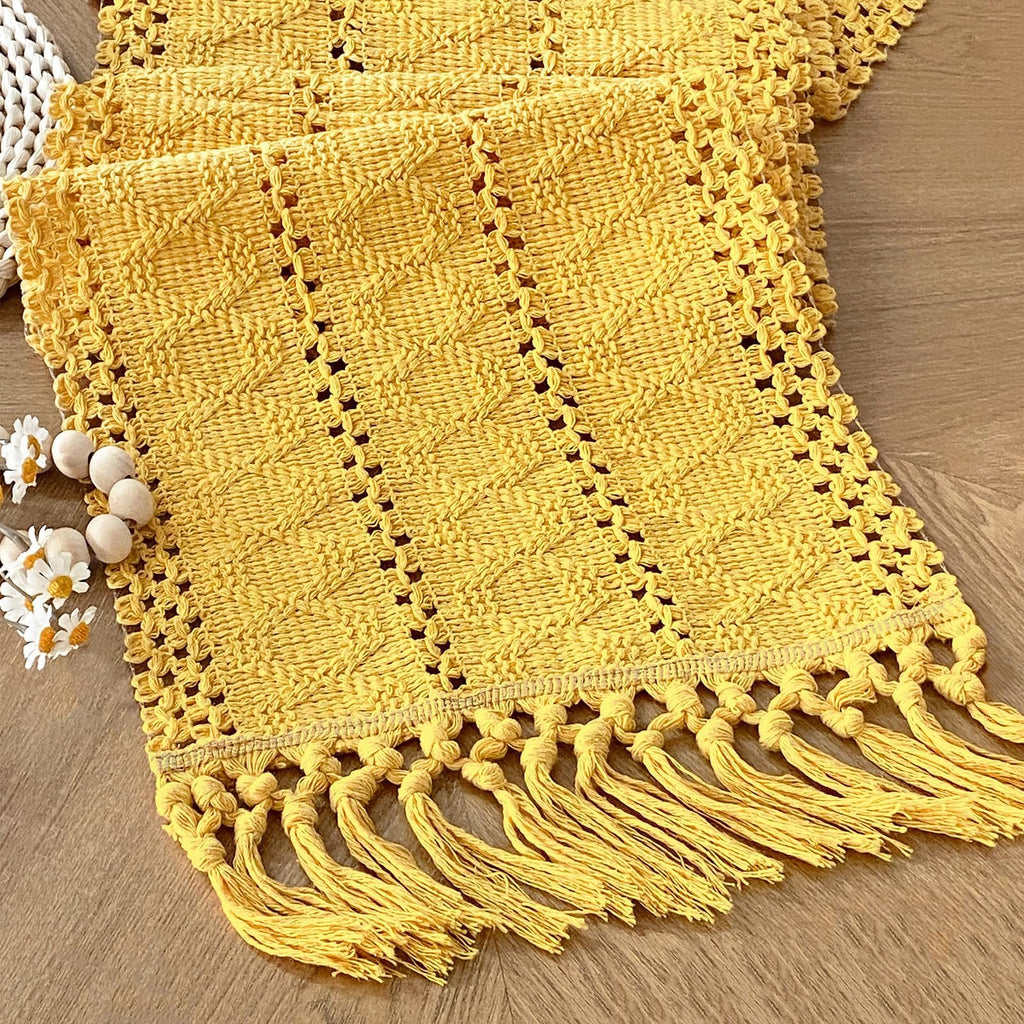 FEXIA Boho Table Runner Fall Burlap Brown Coffee Table Decor 12x72 Inch