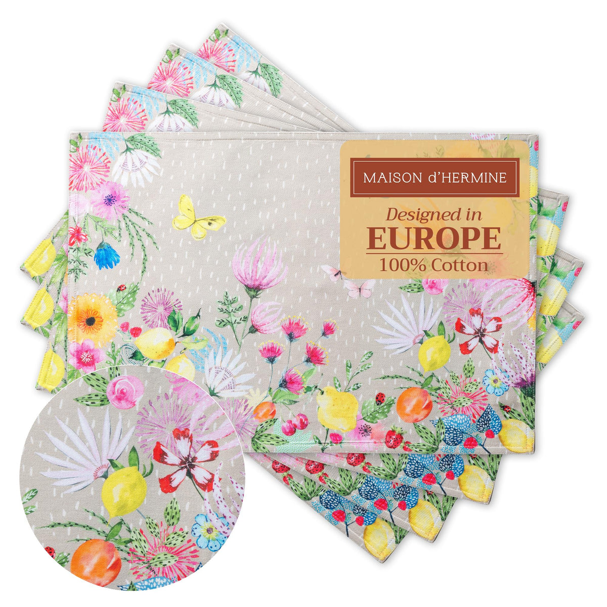 Maison d' Hermine Placemats Set of 4 Reusable 100% Cotton (13"x19")
