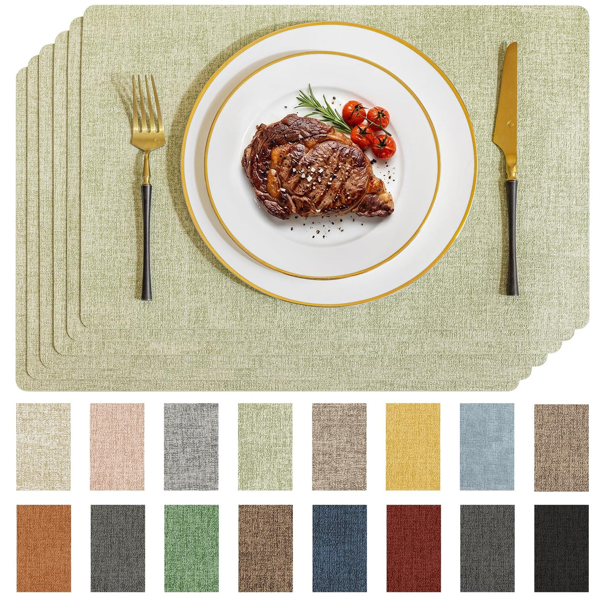 Romanstile Faux Leather Vinyl Placemats Set of 6, Dark Green