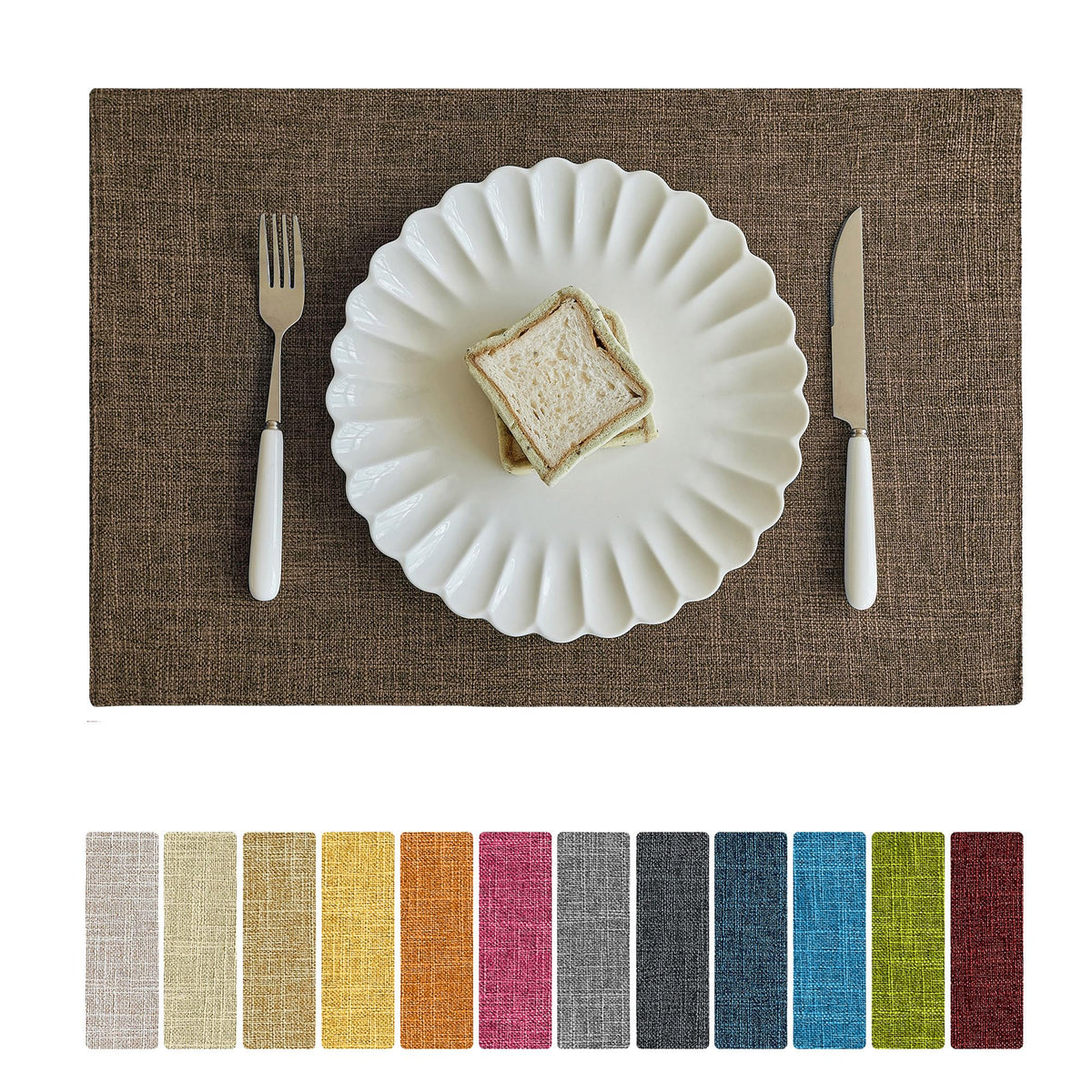 Softalker Faux Linen Cloth Placemats Set of 6-12 x 18 Inch, Light Grey