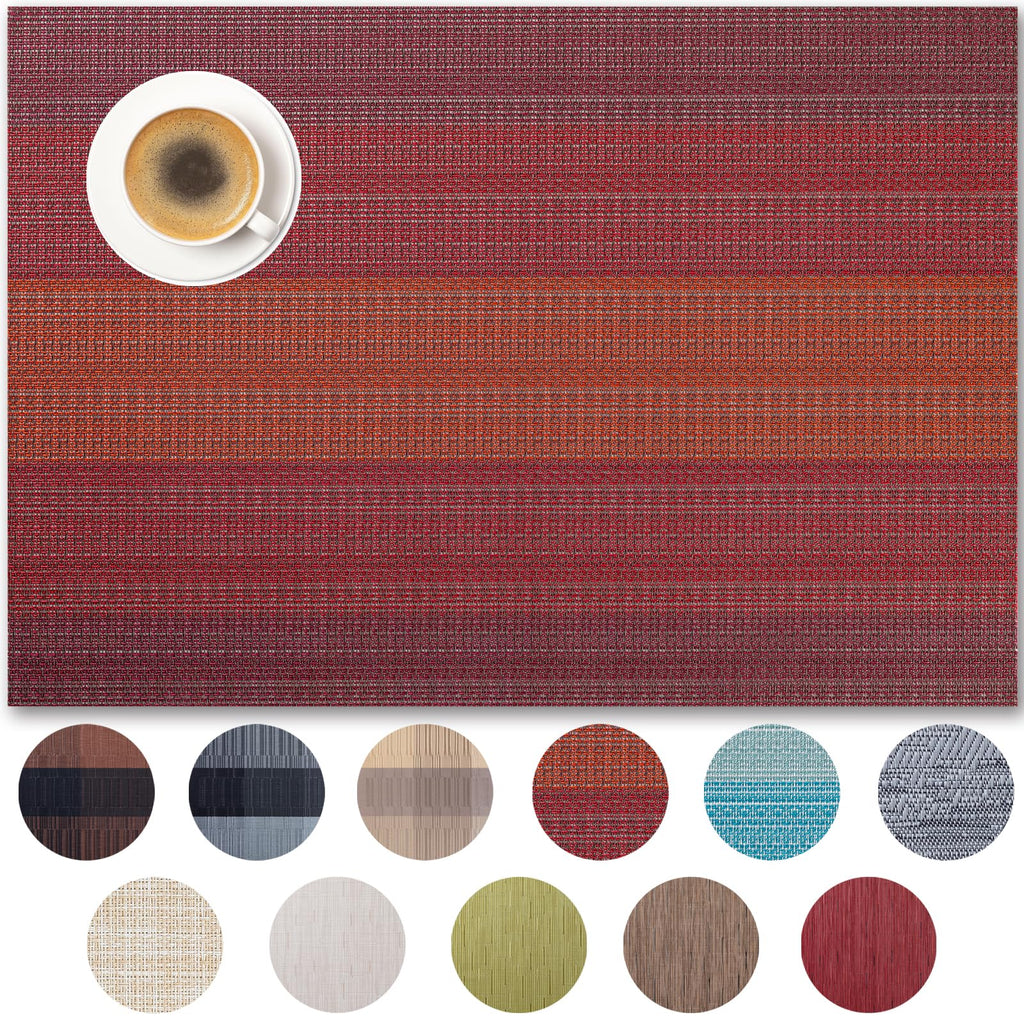 Placemats Set of 4 - Easy Clean Woven Vinyl Placemats for Dining Table, Indoor/Outdoor Place Mats, Washable PVC Table Mats（Caramel）