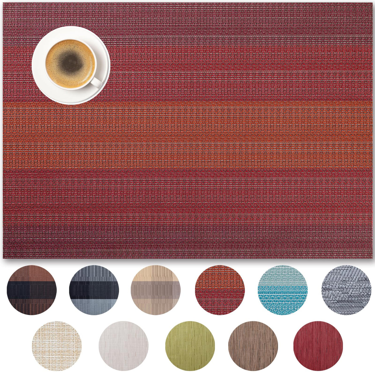 Placemats Set of 4 - Easy Clean Woven Vinyl Placemats for Dining Table, Indoor/Outdoor Place Mats, Washable PVC Table Mats（Caramel）