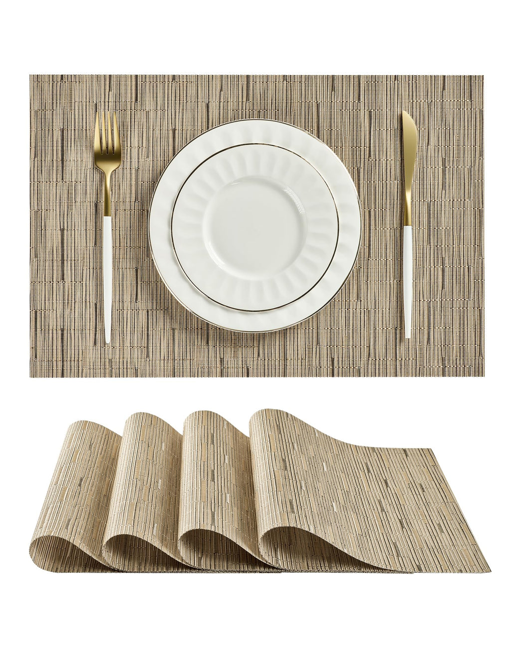 Leetaltree Bean Green Woven Placemats Set of 8 - Heat Resistant Non-Slip Place Mats for Dining Table, Washable Durable PVC Table Mats(Bean Green, 8)