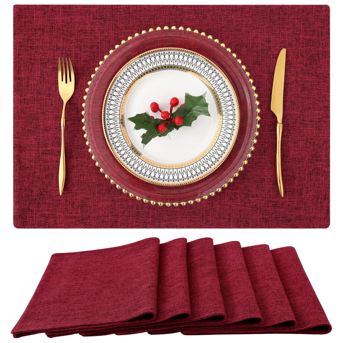 homing Faux Cotton Linen Placemats Set of 6, Cloth Dining Table Mats