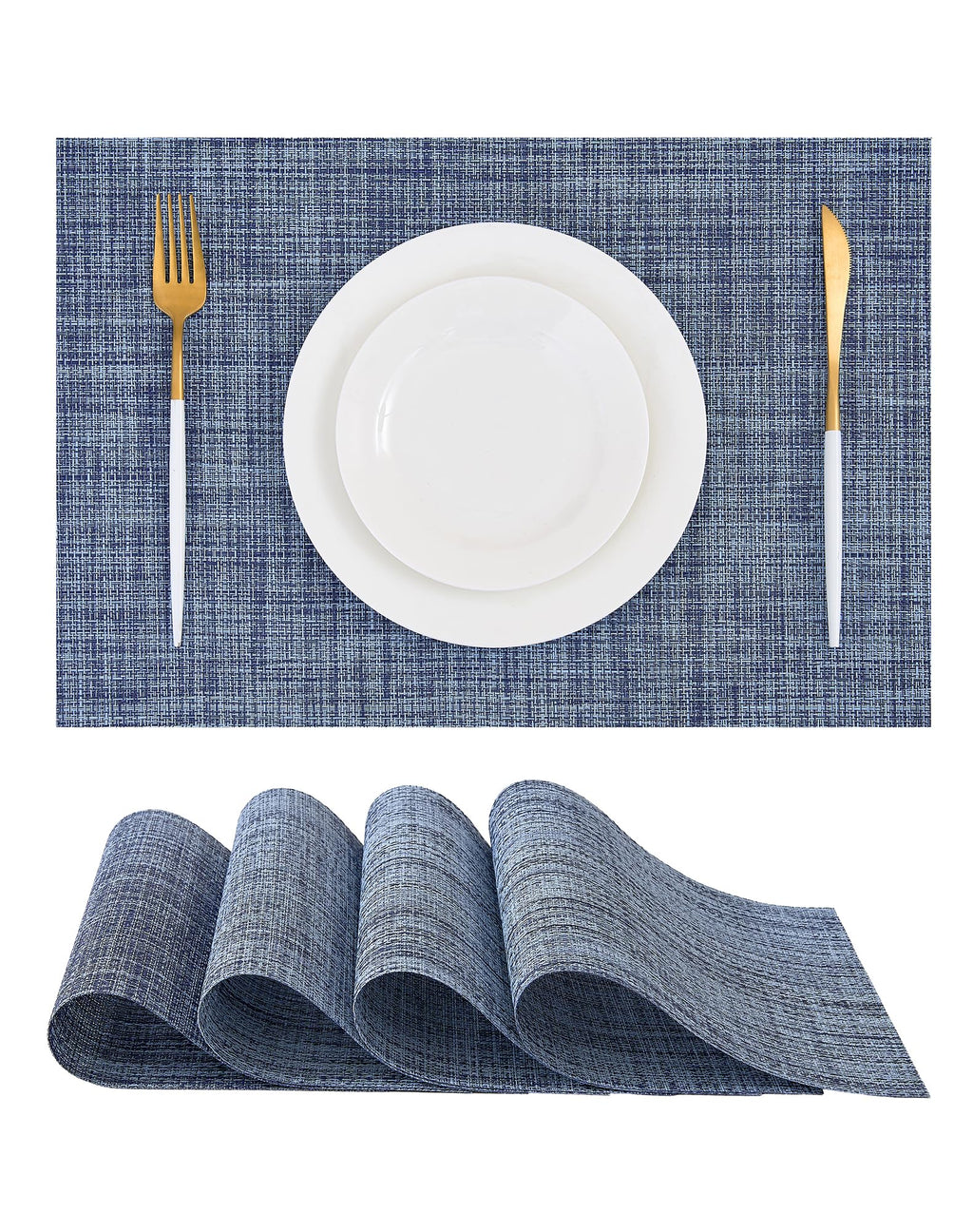 Leetaltree Deep Navy Woven Placemats Set of 6 - Heat Resistant Non-Slip Place mats for Dining Table, Washable Durable PVC Vinyl Woven Table Mats(Deep Navy, 6)