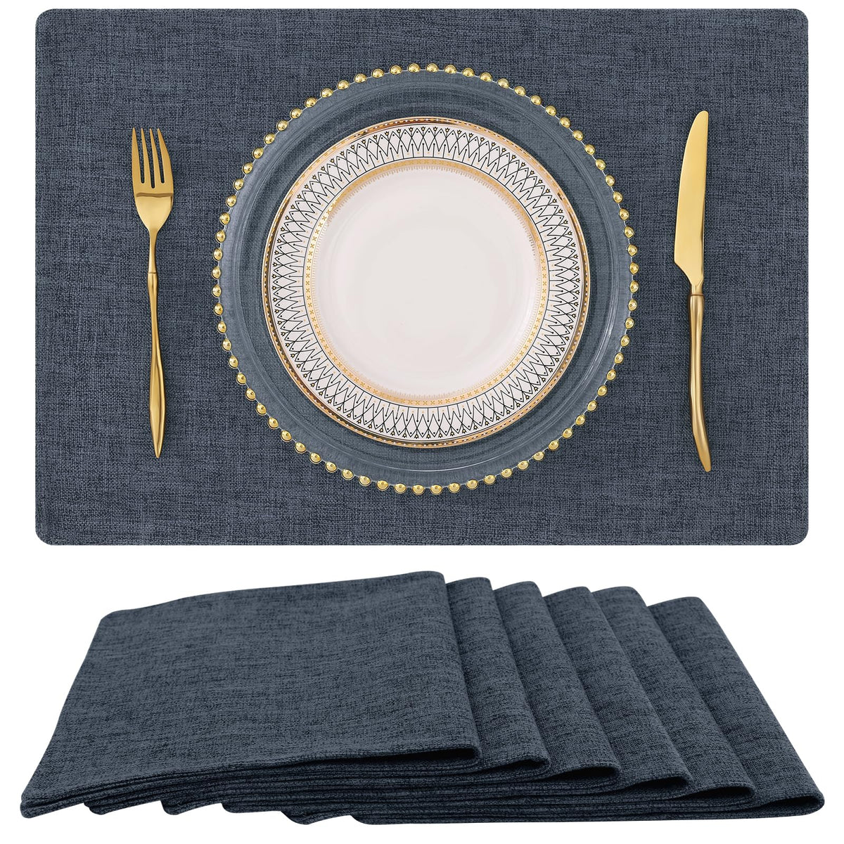 homing Faux Cotton Linen Placemats Set of 6, Cloth Dining Table Mats