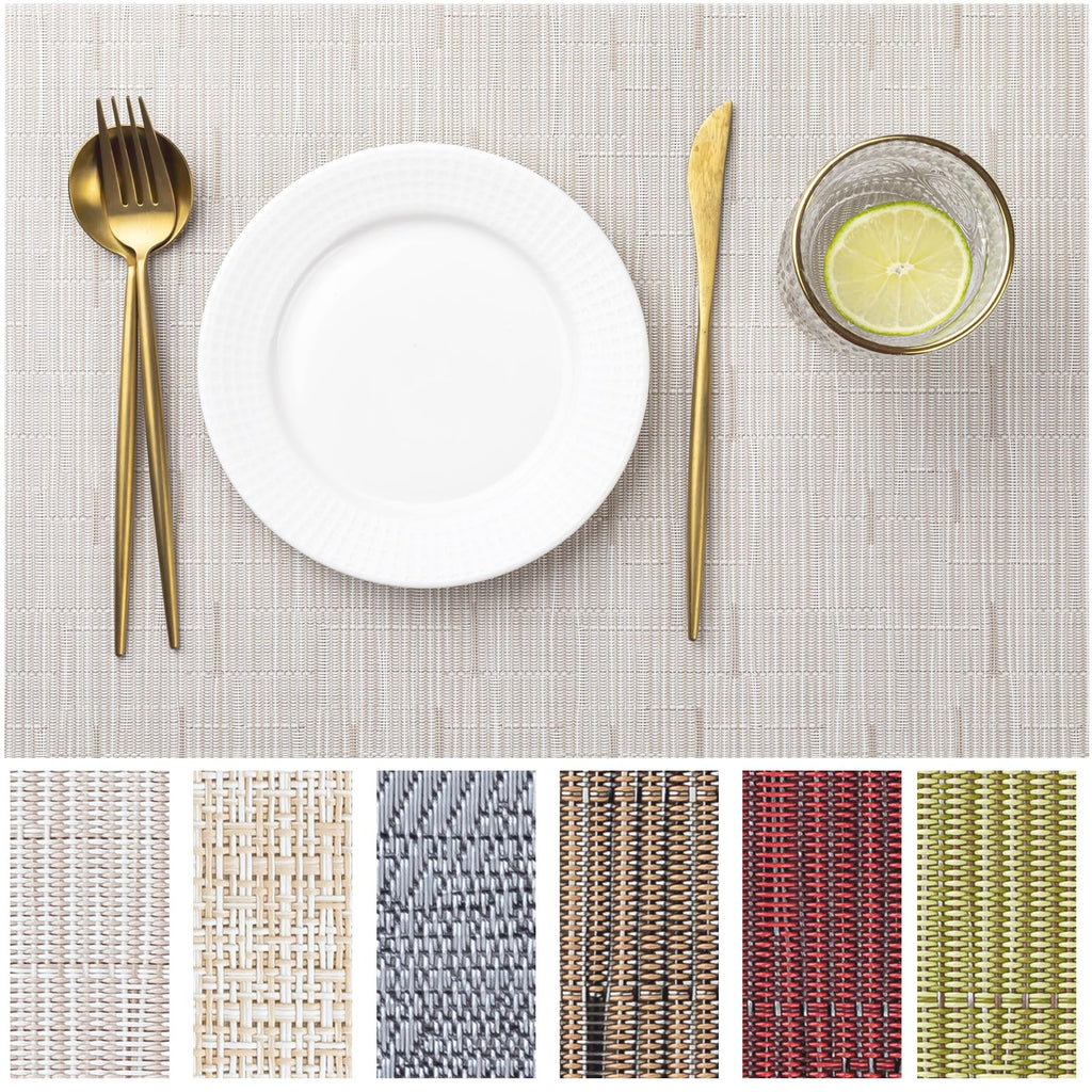 LEXMORE Placemats Set of 4 Vinyl/Plastic Woven Place Mats for Kitchen Table Indoor/Outdoor Washable Placemat Wipeable Dining Table Mats(Gray)