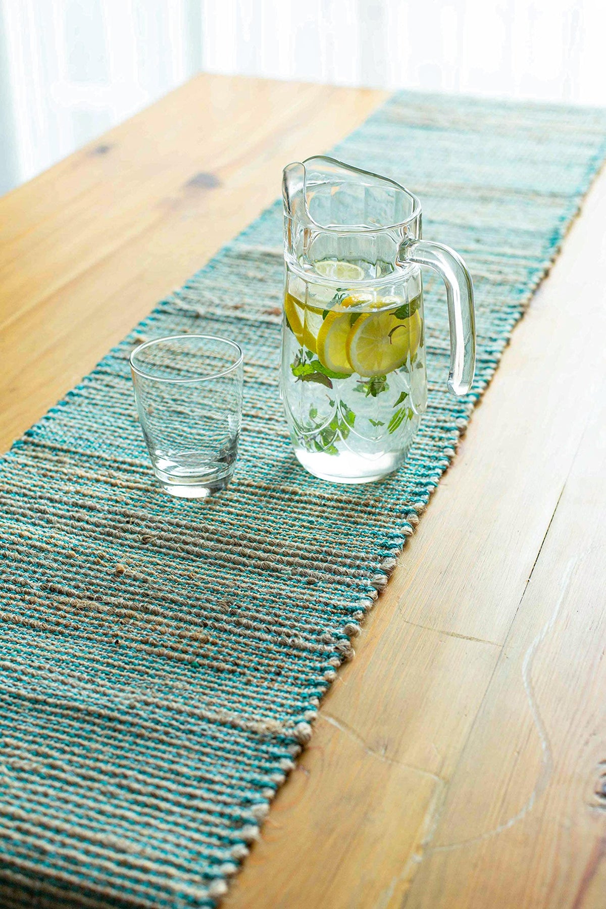 Chardin Home Natural Jute & Aqua Turquoise Placemats, Set of 4 – Rustic Handmade Boho Table Mats, 13x19 in Dining Table Placemats - Kitchen, Everyday Meals, Holidays, Farmhouse or Modern Table Décor