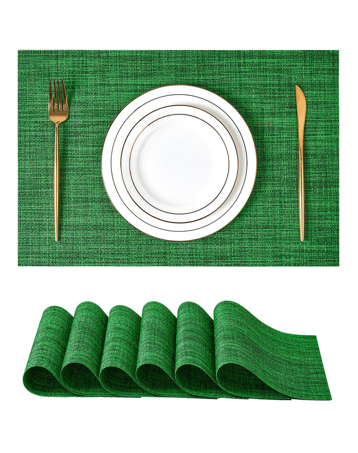 Leetaltree Bean Green Woven Placemats Set of 8 - Heat Resistant Non-Slip Place Mats for Dining Table, Washable Durable PVC Table Mats(Bean Green, 8)