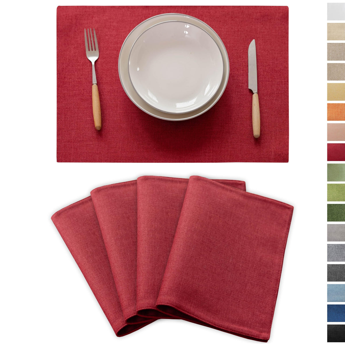 Demetex Cloth Placemats Green Set of 4 Vintage Textured Linen Place Mats Heat Resistant Plate Placemat for Kitchen Dinning Table, Green