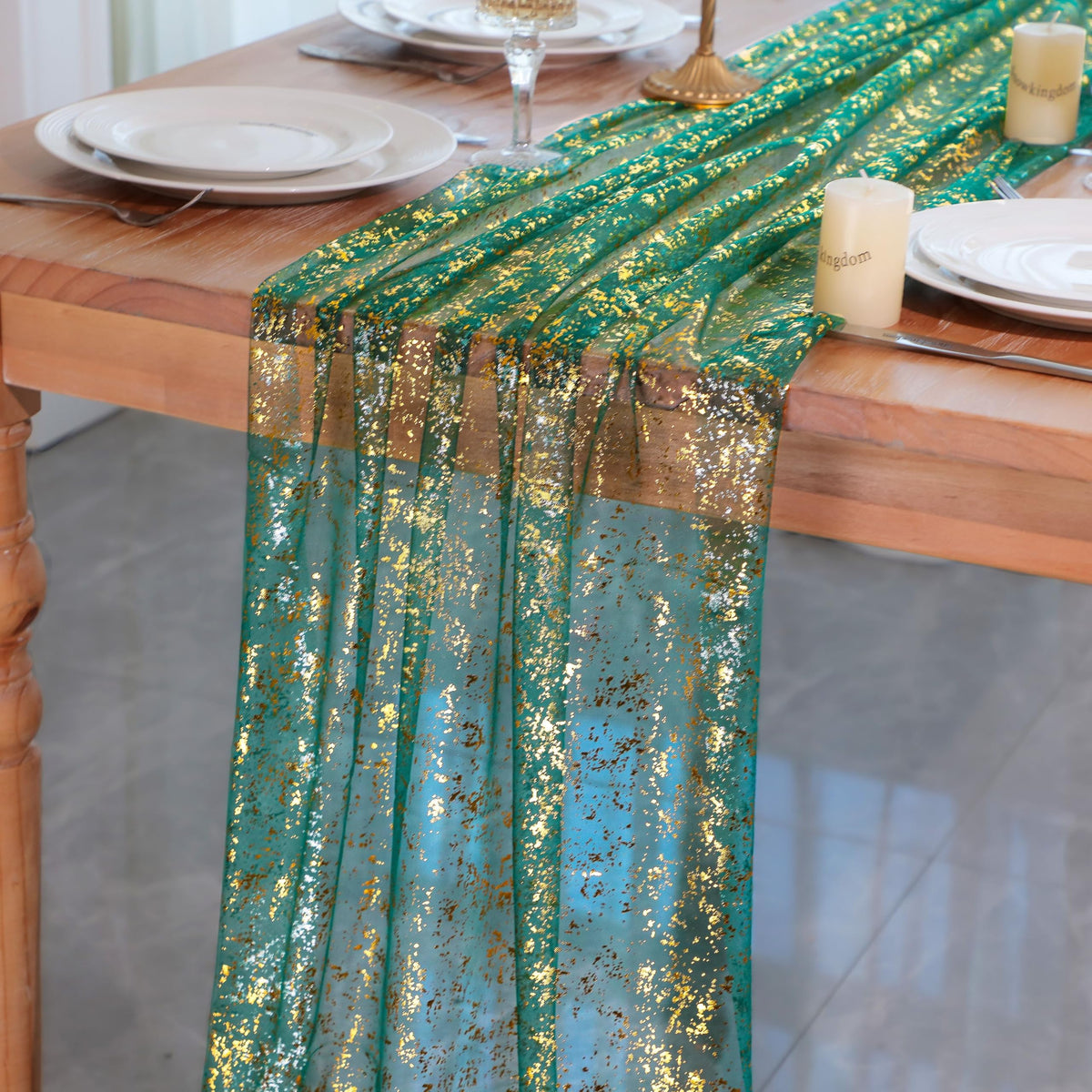 Snowkingdom 6Pcs 10 Ft Gold Table Runners, Sheer Chiffon Tulle Cheesecloth Golden Sequin Glitter Metallic Foil, Gold Party Table Decoration Centerpiece for Wedding Birthday Anniversary Christmas