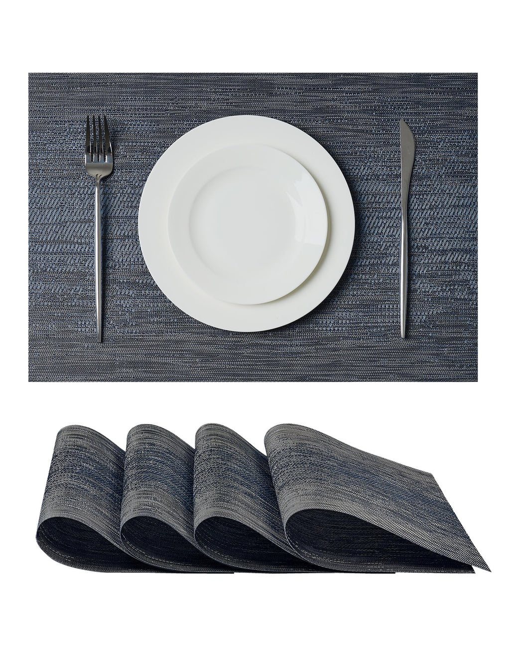 Leetaltree Deep Navy Woven Placemats Set of 6 - Heat Resistant Non-Slip Place mats for Dining Table, Washable Durable PVC Vinyl Woven Table Mats(Deep Navy, 6)