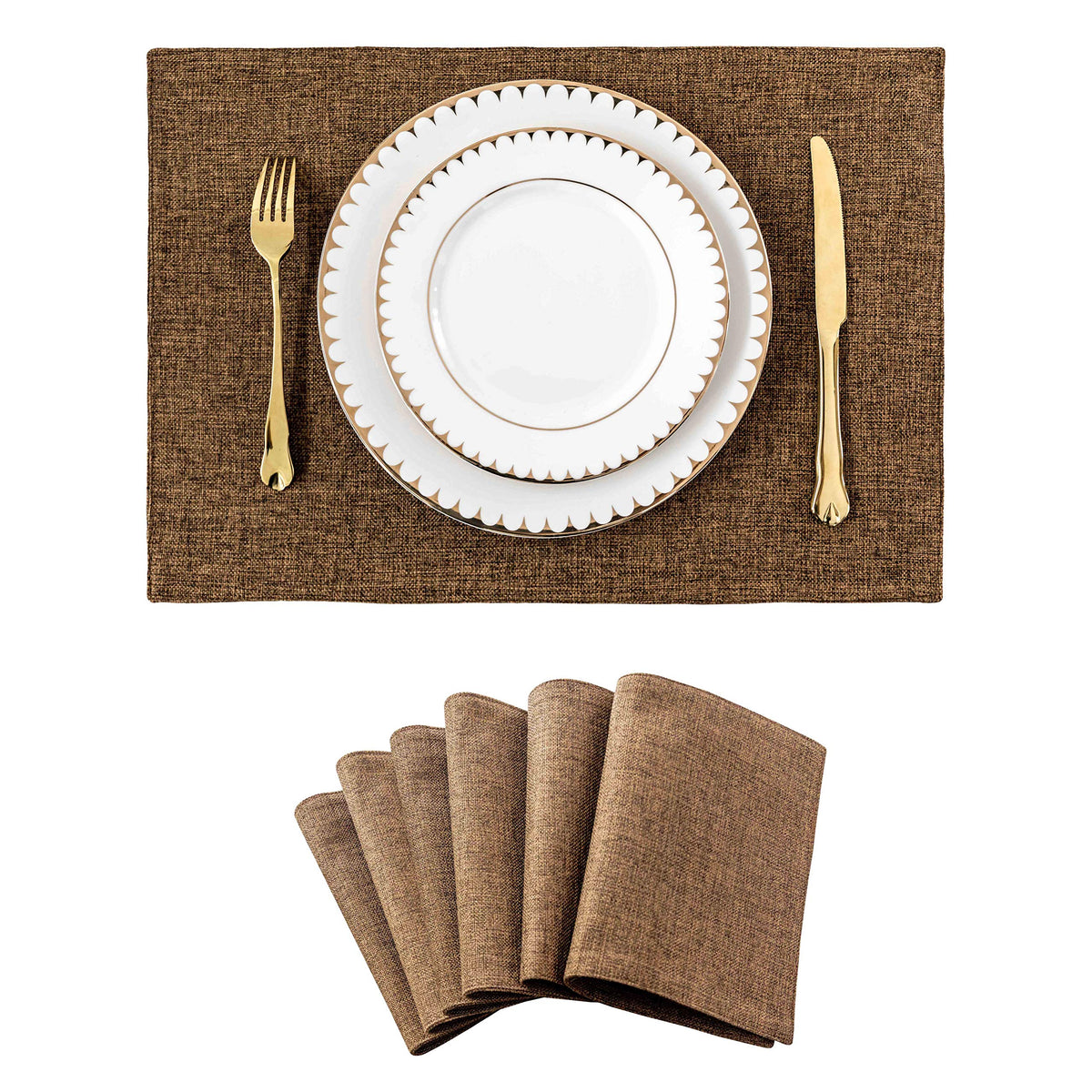 Home Brilliant Linen Placemats Set of 4 Heat Resistant Dining Table Cloth Place Mats Kitchen Table Mats Placemats Table Decor, Natural Linen