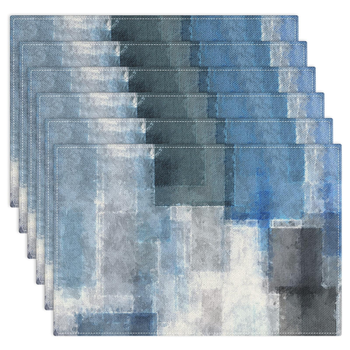 Emvency Farmhouse Placemats Set of 4, 12x18 Inch, Abstract Blue Grey
