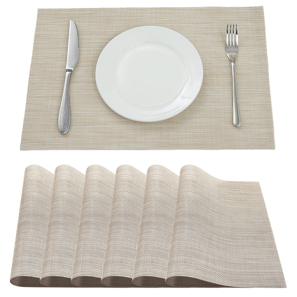 Table Placemats Dining Table Place Mats Set of 6 Heat Resistant Insulation Non-Slip Vinyl for Kitchen Dining Room 18" * 12" Brown