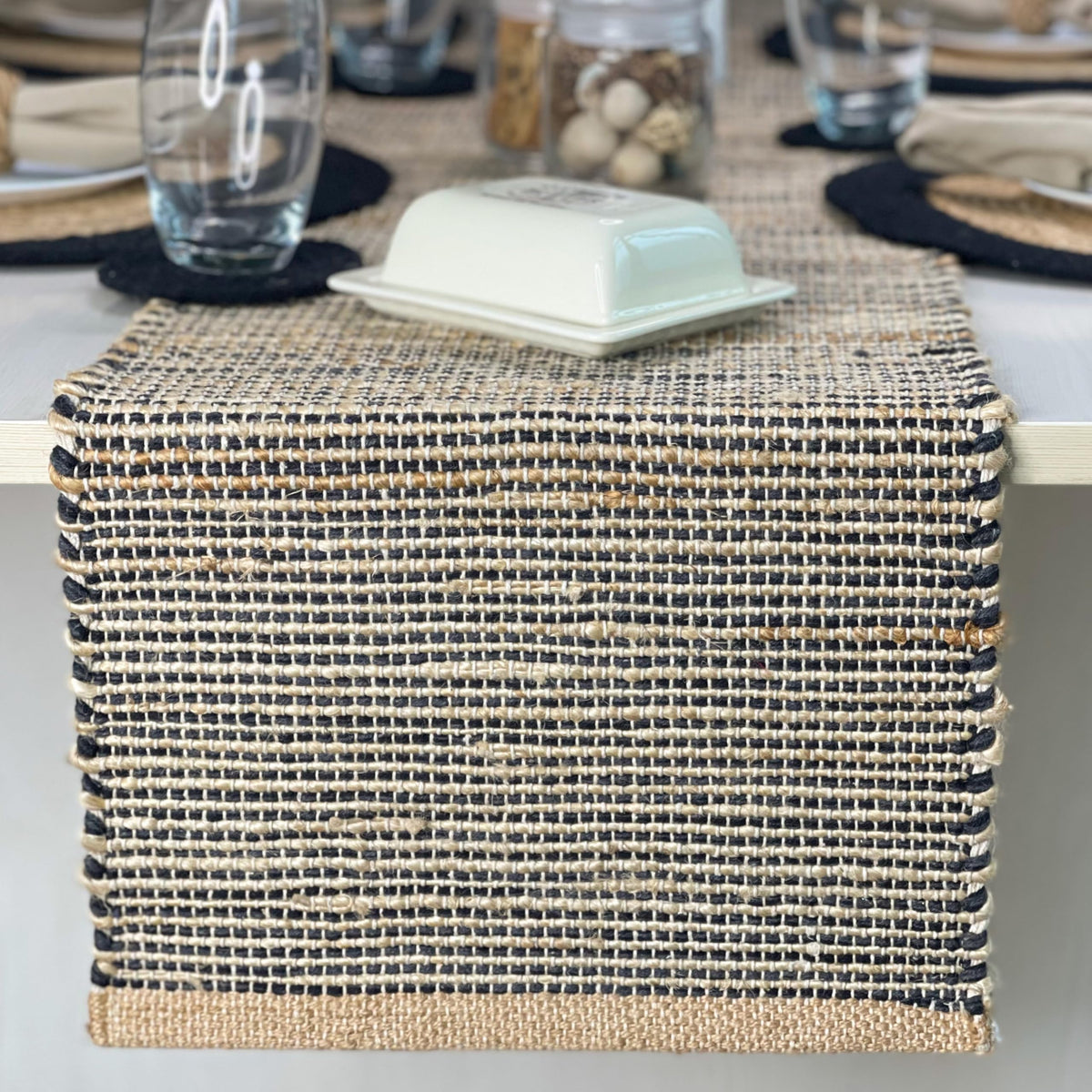 Chardin Home Natural Jute & Aqua Turquoise Placemats, Set of 4 – Rustic Handmade Boho Table Mats, 13x19 in Dining Table Placemats - Kitchen, Everyday Meals, Holidays, Farmhouse or Modern Table Décor