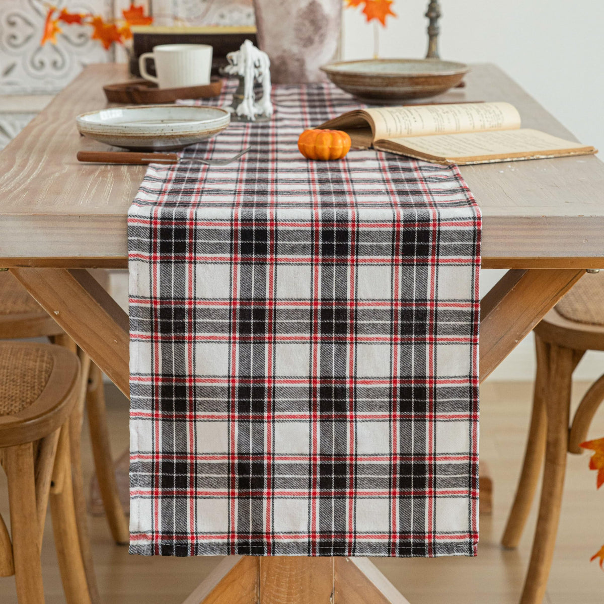AQOTHES Plaid Fall Thanksgiving Rust Orange Table Runners 36 inches Long