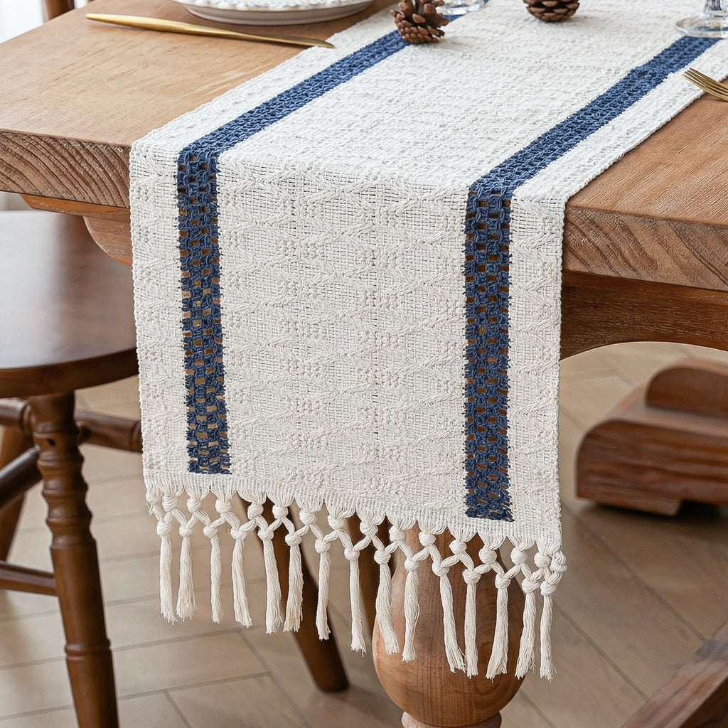 FEXIA Boho Table Runner Fall Burlap Brown Coffee Table Decor 12x72 Inch